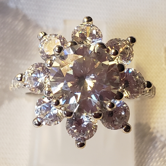 SOLDCertified Moissanite snowflake ring 2.00ctw. In Platinum over Sterling Silve - Picture 4 of 9